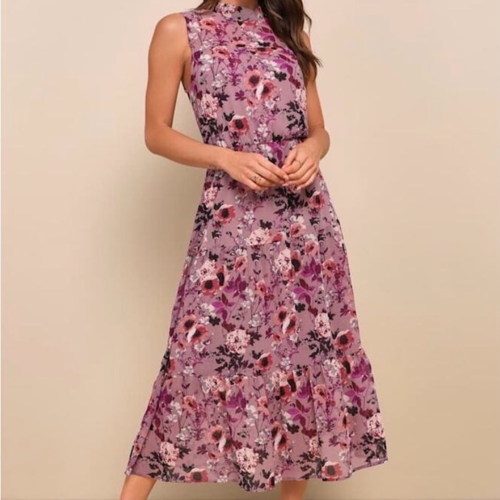Lulu's Mauve Pink Floral Maxi Dress